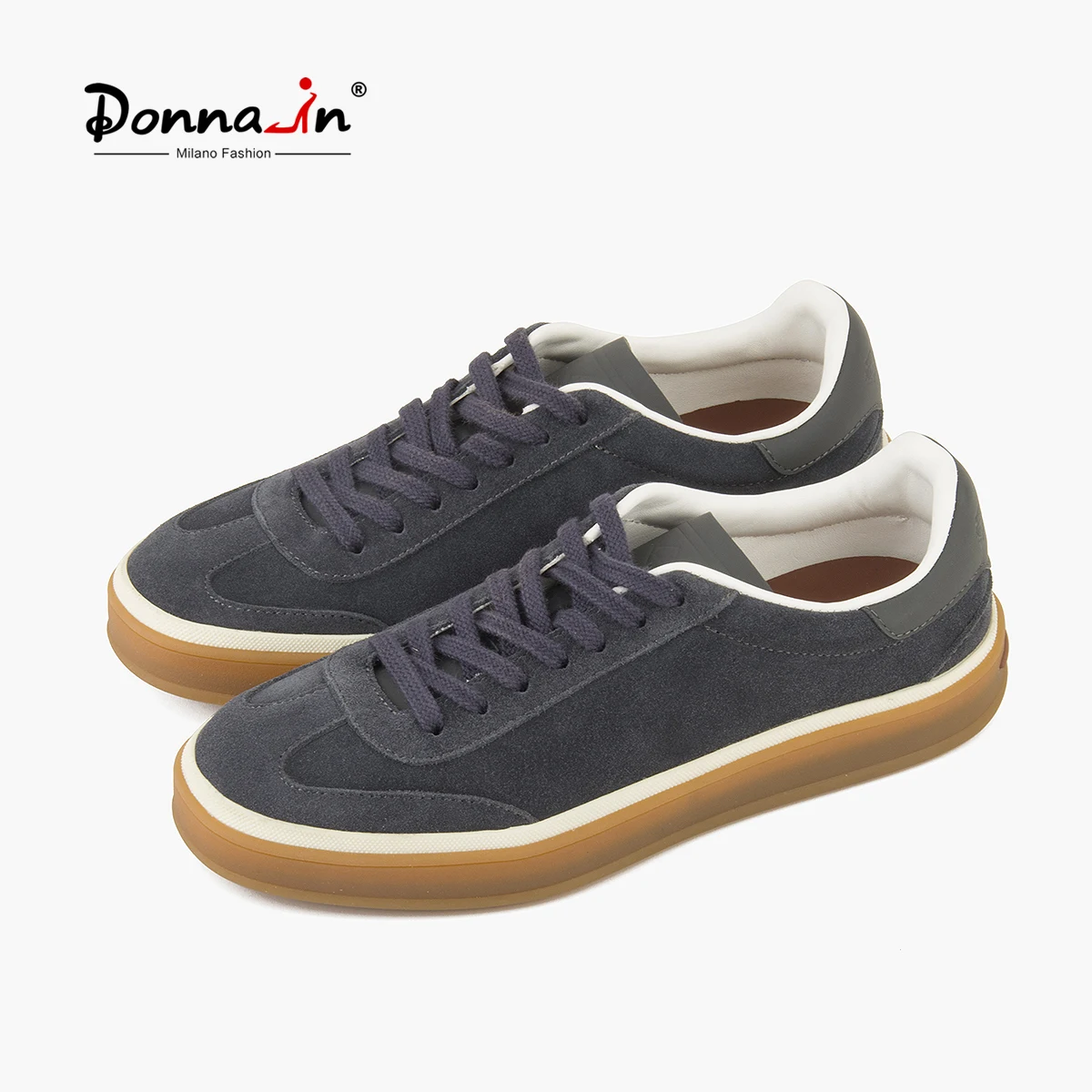 Donna-in Couple Sneakers Genuine Cowhide Leather Lace up Cow Suede Flat Women Male Sneakers Color Matching Female Sports Shoes