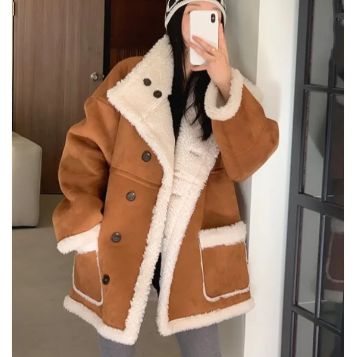 

Women's Double-Sided Wear Fur Coat Loose Fit Long Sve Vintage Sle Versatile Outerwear for Autumn Winter East Gate Market