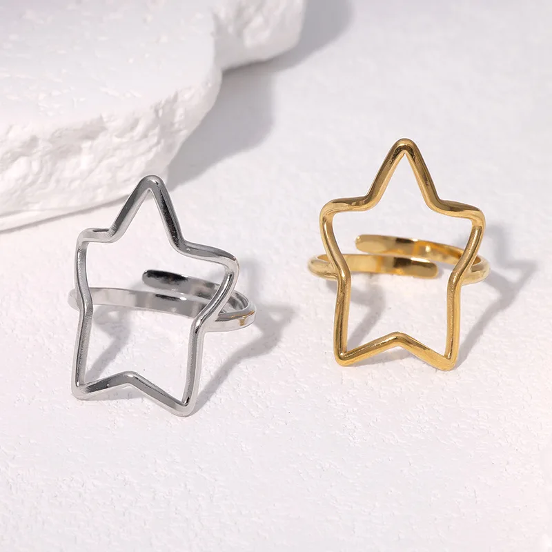 Fashion Linear Pentagram Ring Neutral Jewelry Stainless Steel Adjustable Open Rings Accessories Кольцо Женское
