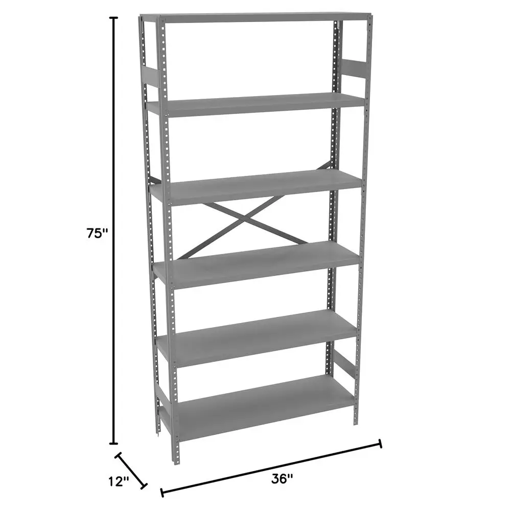 6-Shelf Commercial Display Rack, 250 lbs Capacity, 36x75x12, Medium Grey
