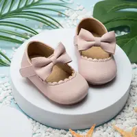 Retro New Newborn Baby Walking Shoes Spring Autumn Solid Color Bow Princess Shoes PU Anti-slip Soft Rubber Bottom Baby Casual 3