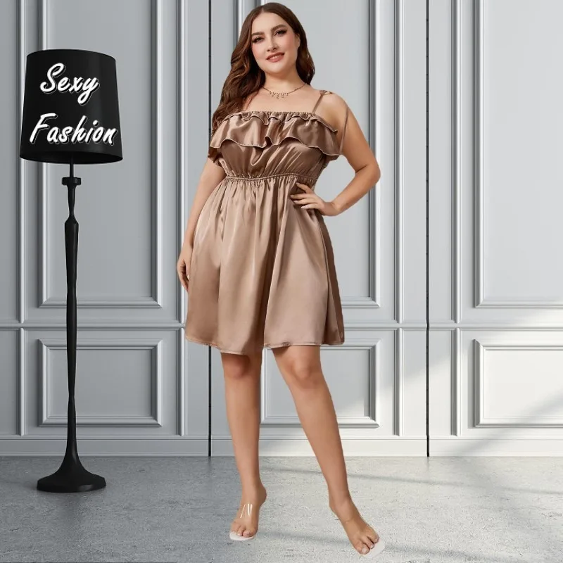 XL-4XL Plus Size Women Clothing Summer Solid Color Halter Sleeveless Loose Backless Elegant Sexy Party Midi Dress Female Outfits