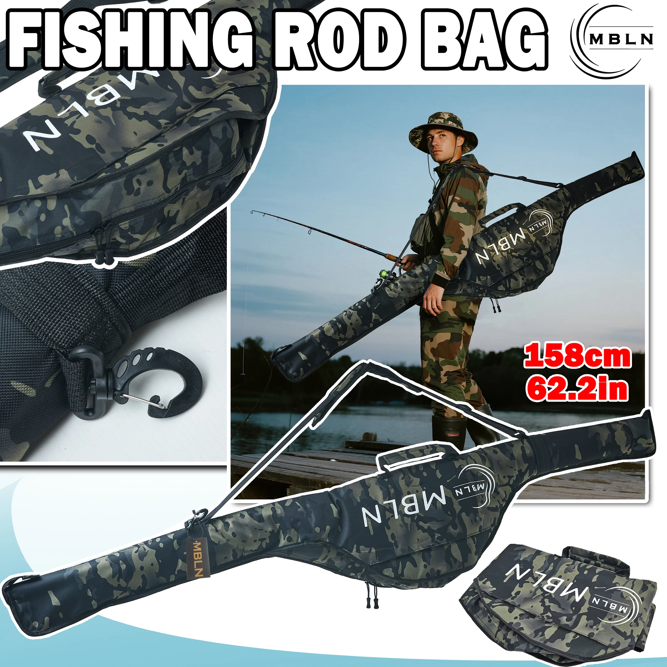 

MBLN 158 см мягкая складная сумка для удочки большой емкости однослойная металлическая молния регулируемый ремень для рук или через плечо