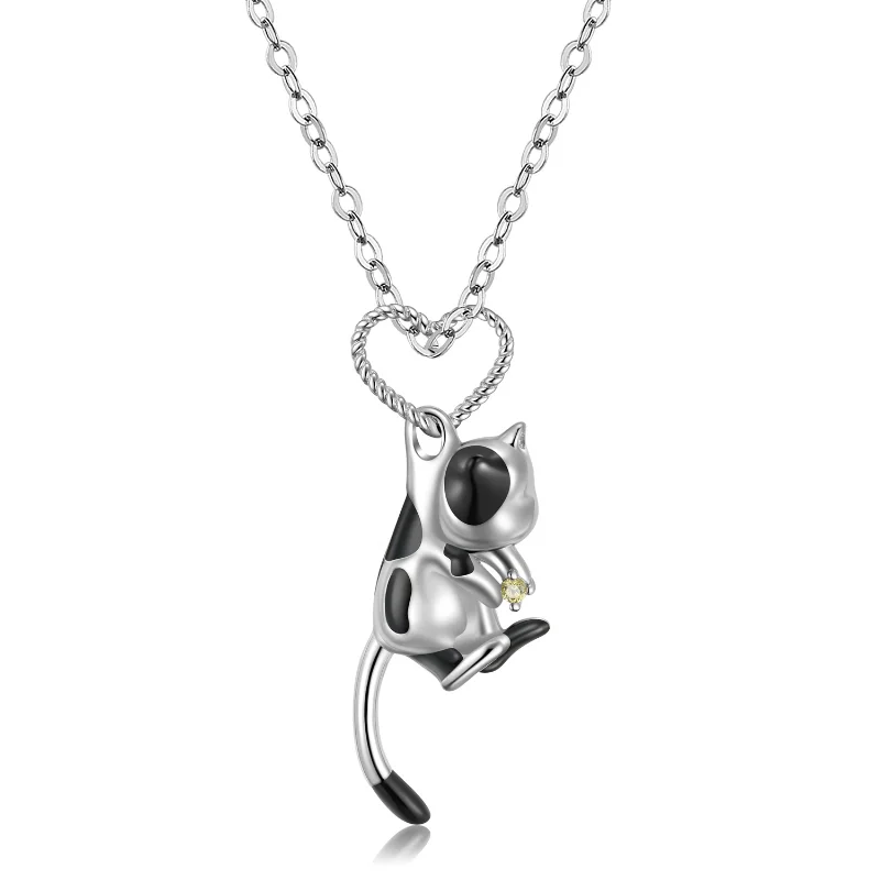 S925 sterling silver kitten pendant for women with a niche design, high-end and contrasting color design