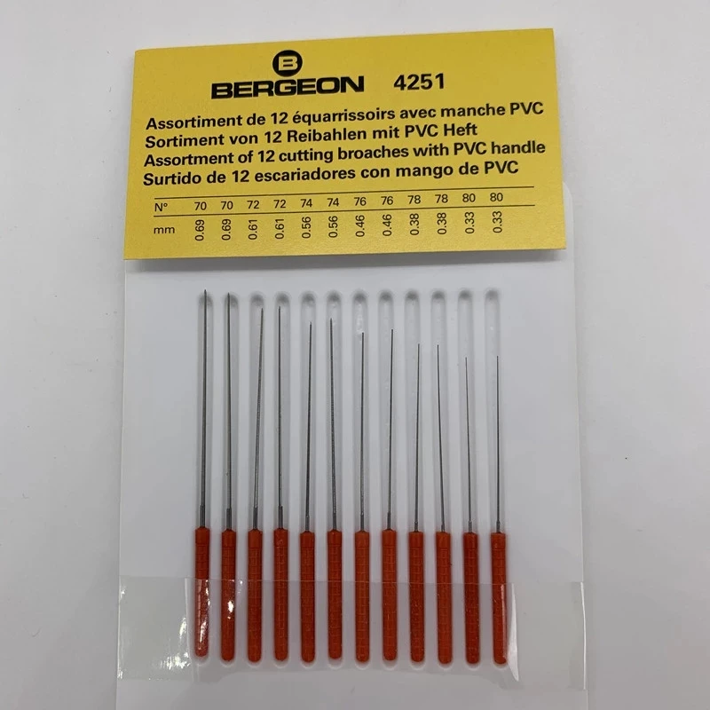 

The original imported BERGEON 4251 barrel is equipped with 12 reamer plastic rods 0.69-0.33mm watch maintenance tools