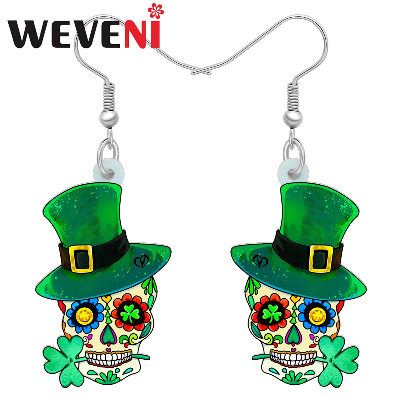 Weveni Acrylic St Patricks Day Jewelry Flowers Skull Earrings Fashion Jewelry Novelty Dangle Drop For Girls Women Accessories