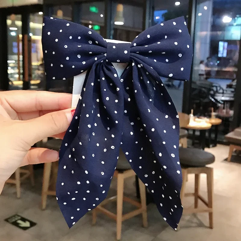 

Chiffon Polka Dot Hair Clips with Oversized Bowknot Ribbon Design Non-Slip Kawaii Hairpins for Women Girls
