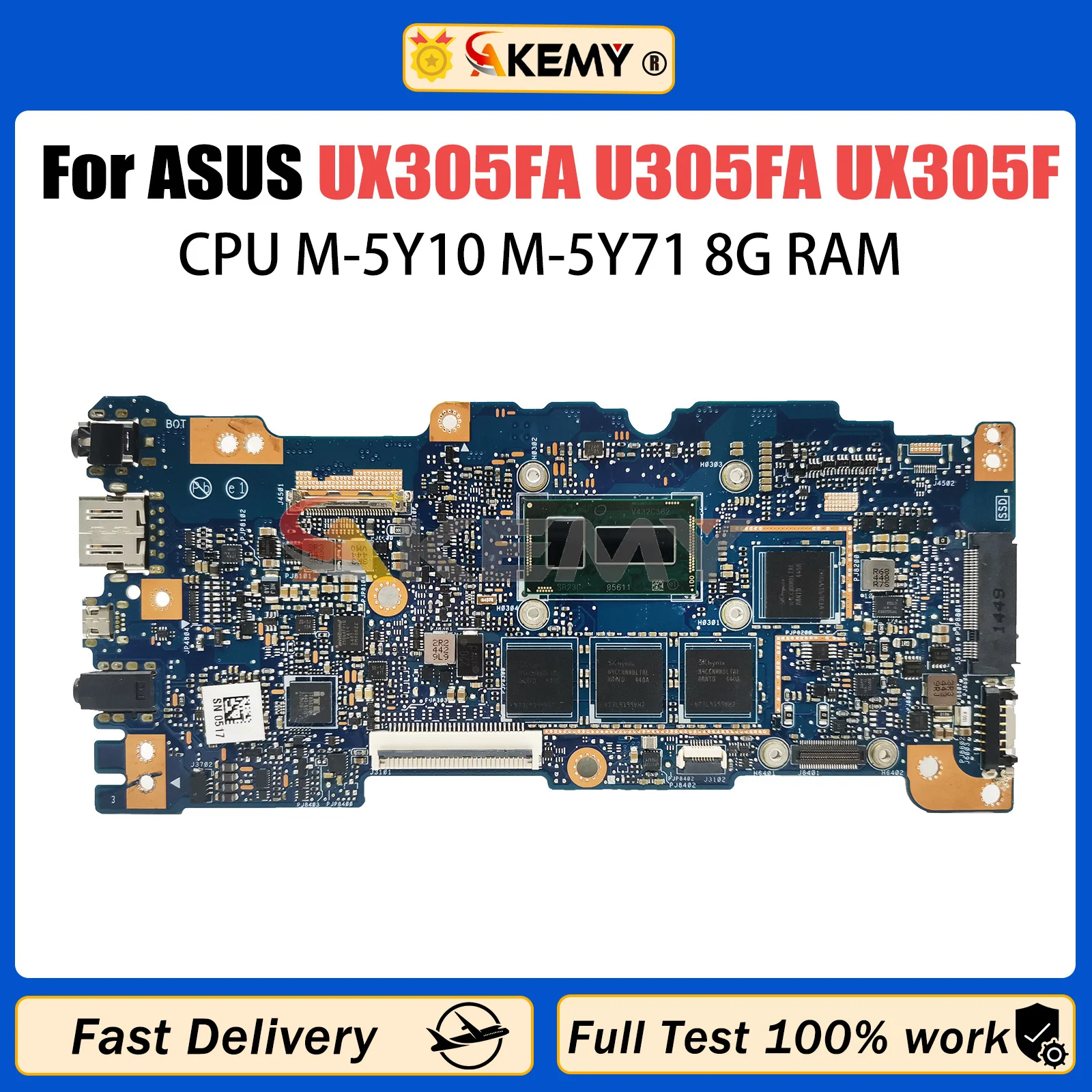 AKEMY UX305FA Mainboard For ASUS Zenbook U305FA UX305F Laptop Motherboard M-5Y10 M-5Y71 CPU 8G-RAM 100% Tested OK