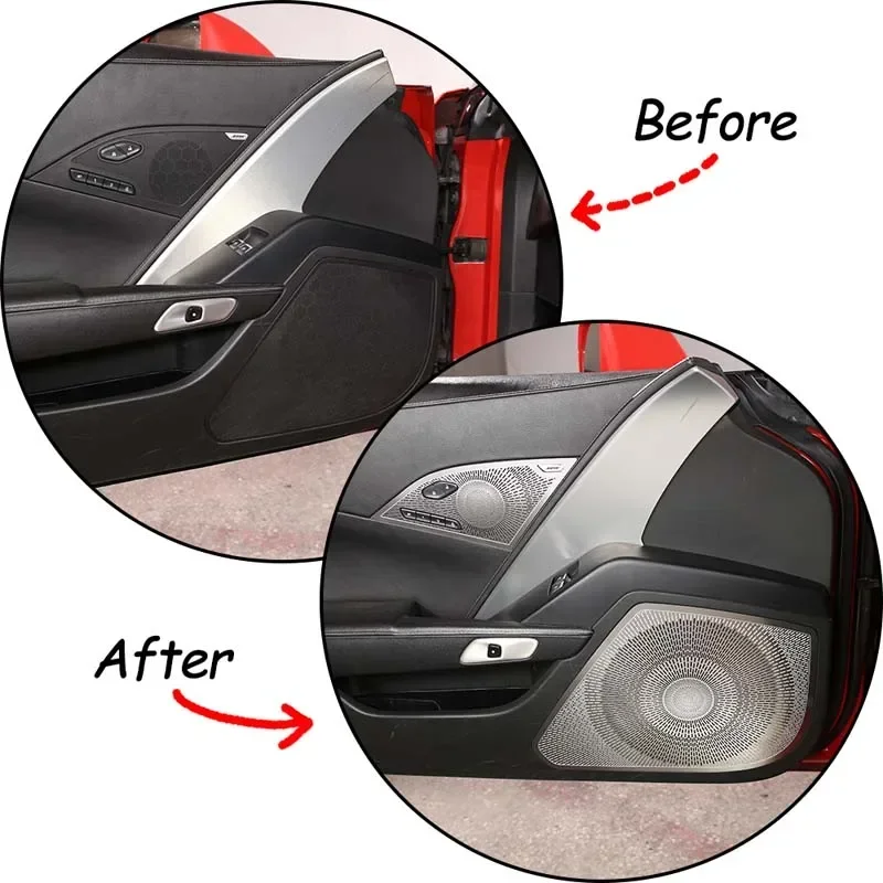 

4Pcs Silver Stainless Steel For Chevrolet Corvette C7 2014-2019 Car Door Speaker Nets Decorative Covers Stickers Car Accessories