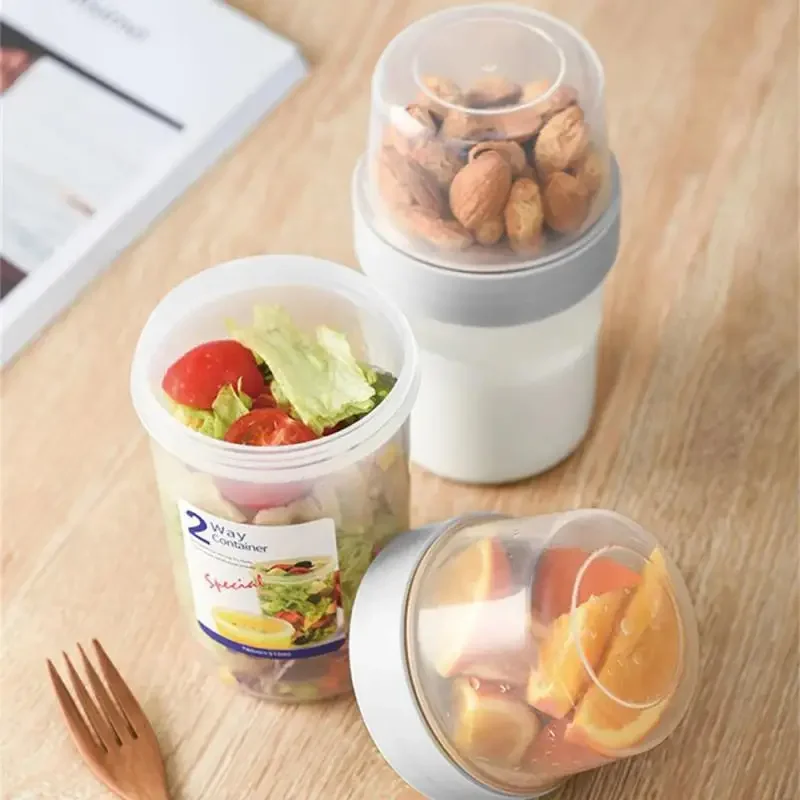 Breakfast Oatmeal Cup Fresh-keeping Cereal Nut Yogurt Salad Container Portable Food Box Double-layered Lunch Box Storage Jars - view 4