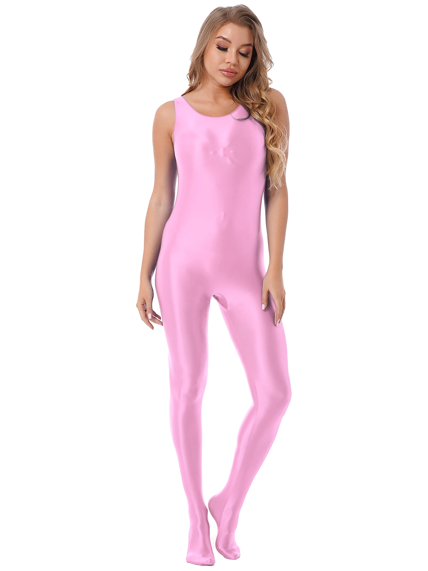 Damen-Badeanzug Zentai-Jumpsuit Lingerie Ganzkörper-Bodysuit Sport Fitness Footed Unitard Einfarbig Rundhals-Bodystocking – Detail 20