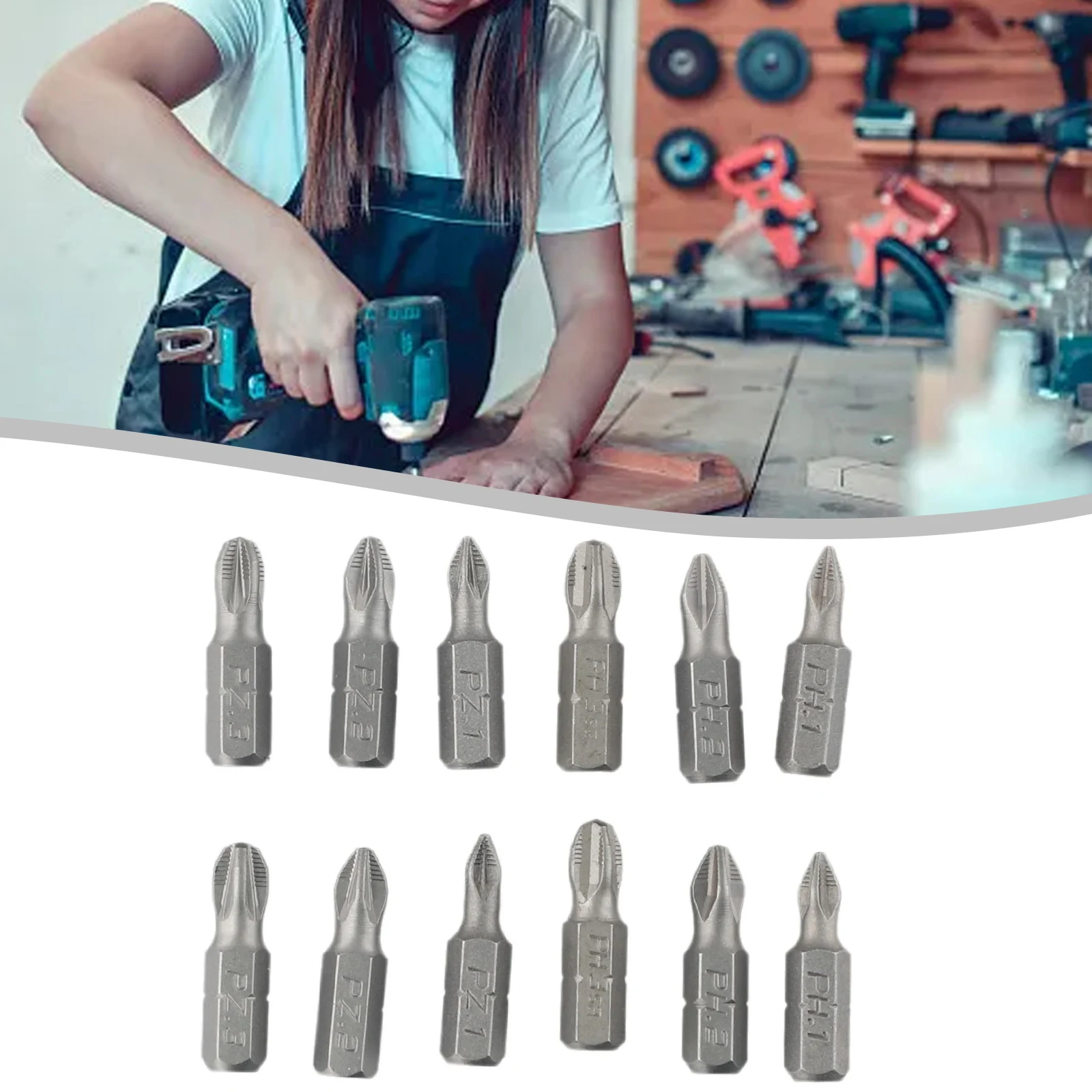 12Pcs Non-Slip Batch Head PH2 Cross Screwdriver Set Magnetic Batch Head 25mm PH1/PH2/PH3/PZ1/PZ2/PZ3 Screwdriver Bit Hand Tools