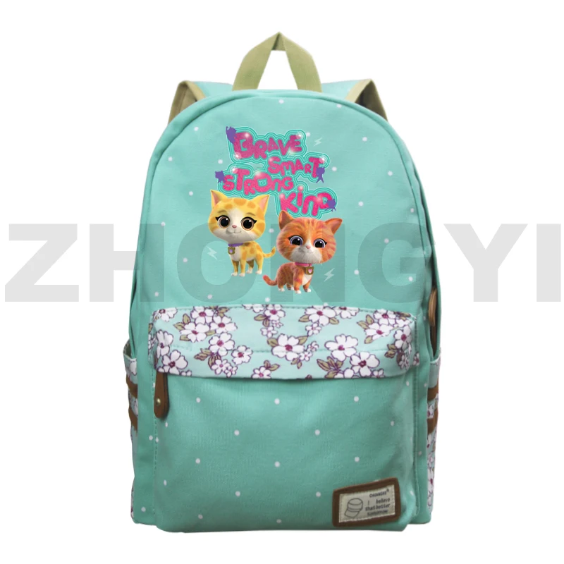 Grande Capacidade Flores Anime SuperKitties Fantasia High School Bag Moda Casual Mochila Colorido Floral Cartoon SuperKitties Bag