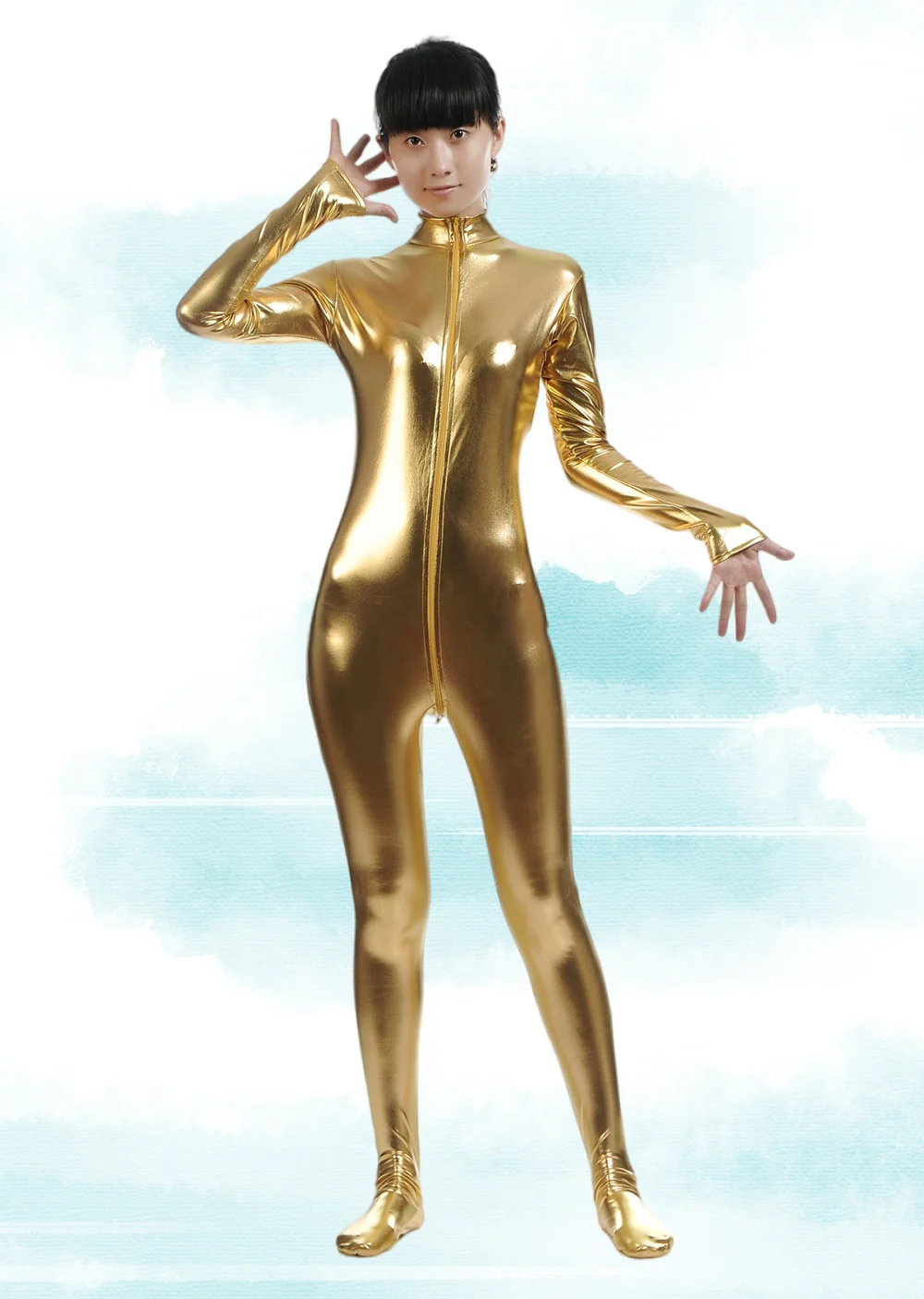 Speerise Women's Metallic Full Body Unitard Tights Zipper Shiny Jumpsuit Performance Clubwear Halloween Costumes Fancy Dress