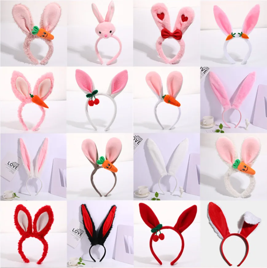 Banda para el pelo coreana para niña, diadema creativa con Orejas de conejo, cereza, zanahoria, para lavar la cara, diademas de Pascua, accesorios para el cabello de Cosplay