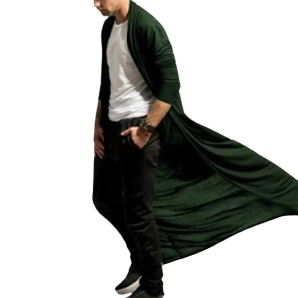 

Fashion Men Cardigan Long Sleeve Ankle-Length Male Trench Jacket Simple Solid Color Open Front Jacket Cardigan Casual Outerwear