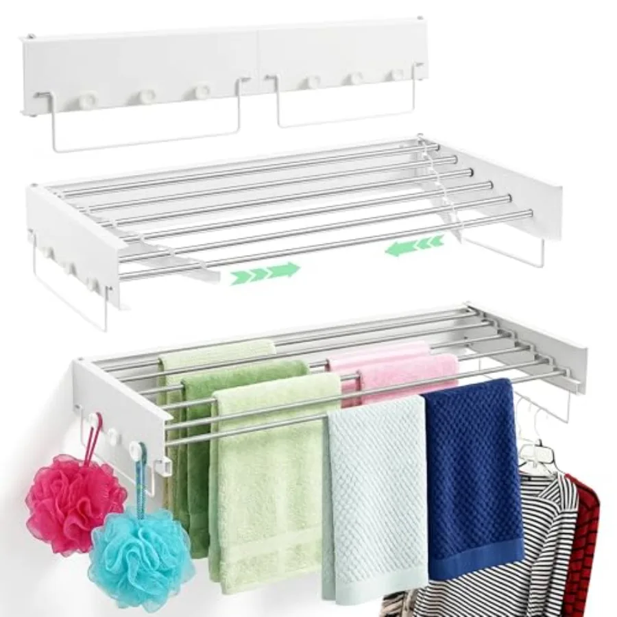 Wall Mount Clothes Drying Rack 40 Heavy Duty Foldable Design Space Saving Laundry Solution for Apartments Homes in Black Metal