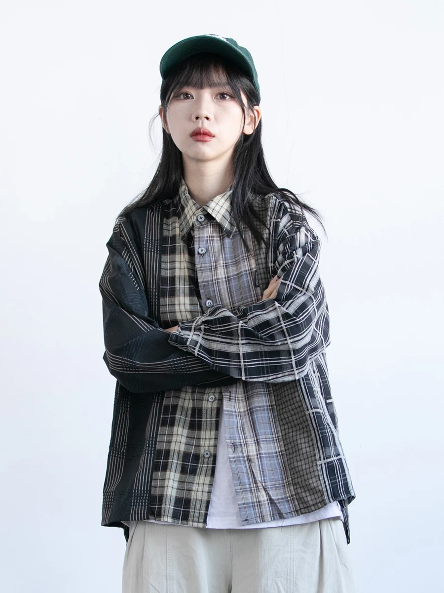 

Retro Street Sle Plaid Long Sve Loose Casual irt ex Student Outdoor Coat Women's Faion Classic Button Detail Cotton