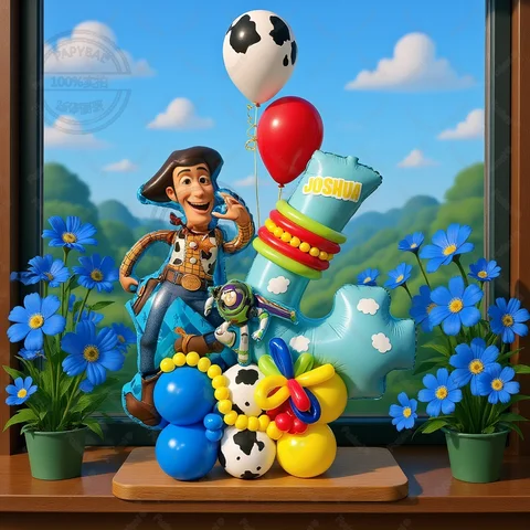 38PCS ทอยสตอรี่ธีมบอลลูนวู้ดดี้ 40"ฟิล์มอลูมิเนียมดิจิตอลสีฟ้าบอลลูนสำหรับเด็กวันเกิดตกแต่งเบบี้ชาวเวอร์
