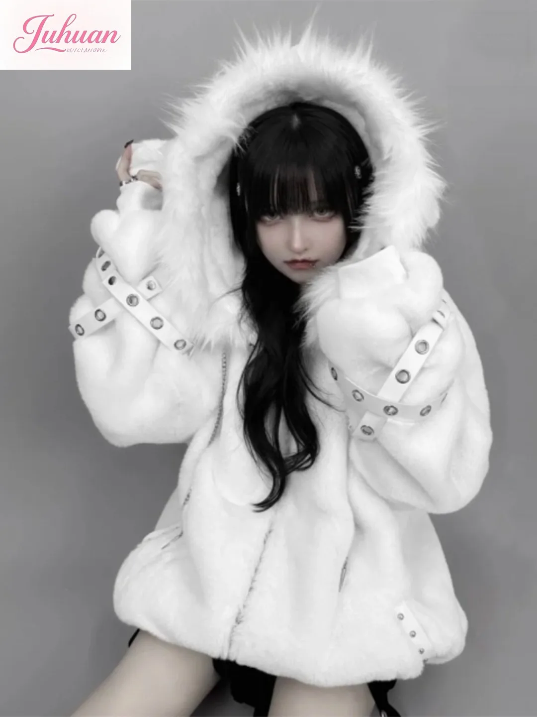 

Harajuku Japanese Y2k Coat Women's Autumn Winter Millennial Babes Subculture Y2k Punk Bud Lamb Ears Cute Plush Coat for Women