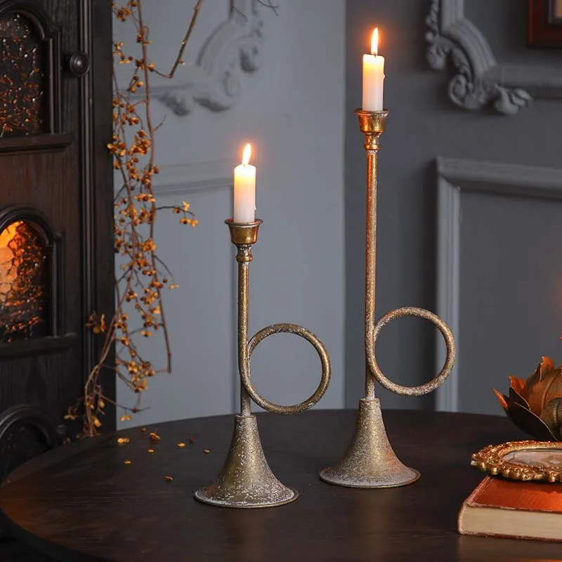 

Retro old metal candle holder American medium and ancient art decorative atmosphere full of home desktop ornaments
