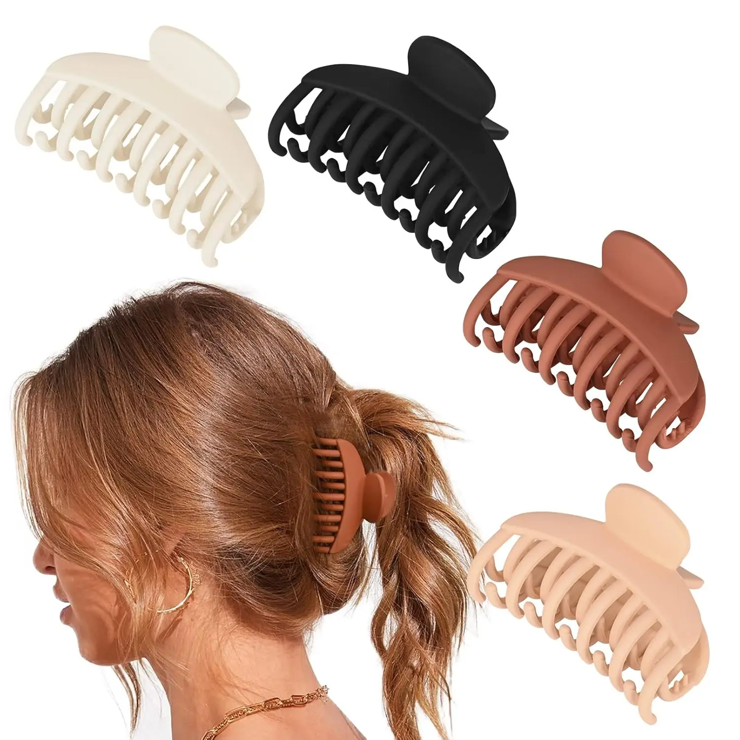 

4 PCS Double Row Teeth Hair Claw Clips 2.5' Medium Hair Clips for Thin Hair Small Matte Clips Short