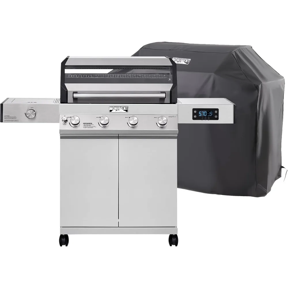 

Газовый гриль на пропане из нержавеющей стали Denali 405 с 4 конфорками, интеллектуальными функциями и крышкой для барбекю (набор из 2 шт.)