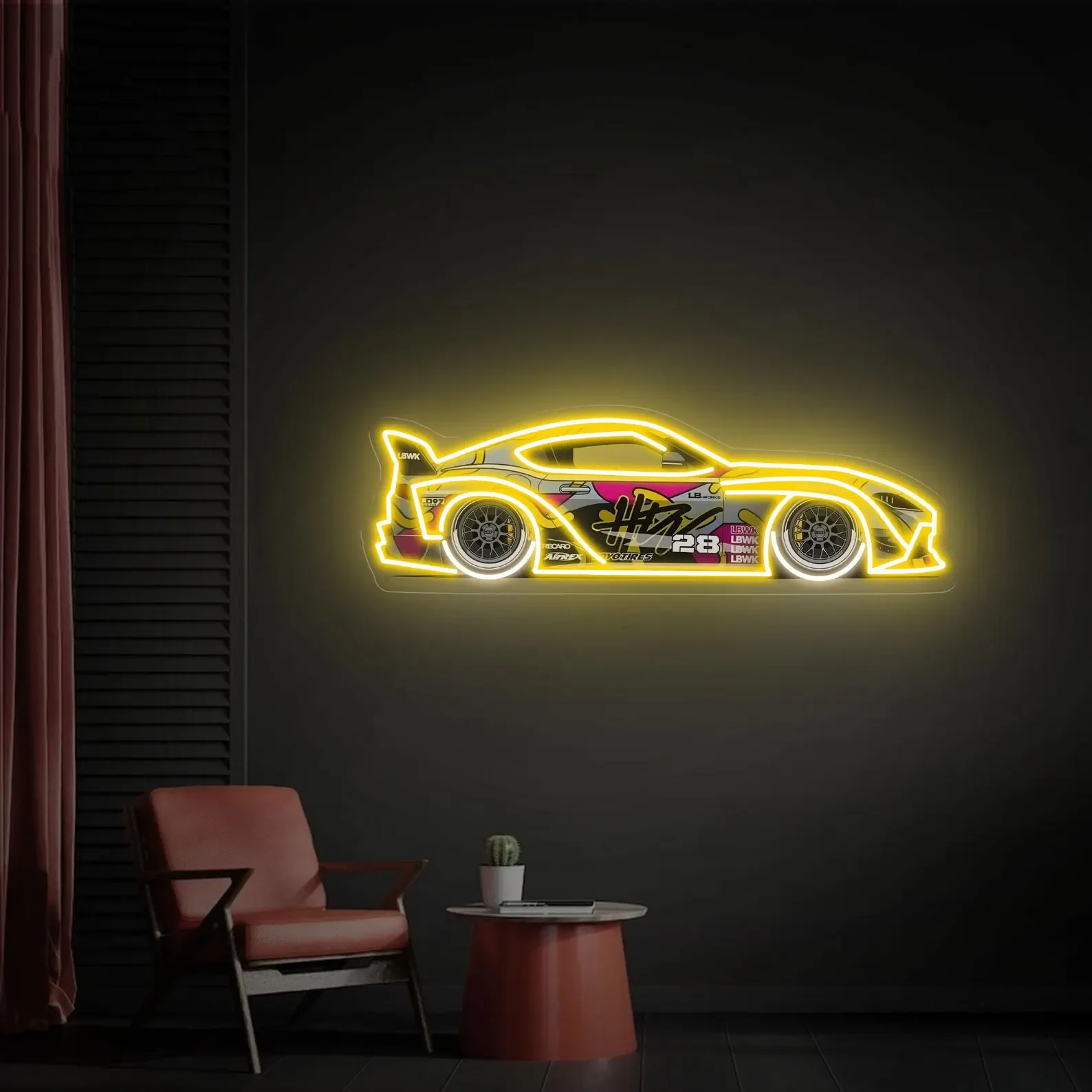 Racing Car Neon Sign LED Light, Garage Wall Decor, Car Enthusiast Room Decoration, Auto Lover Gift view 6