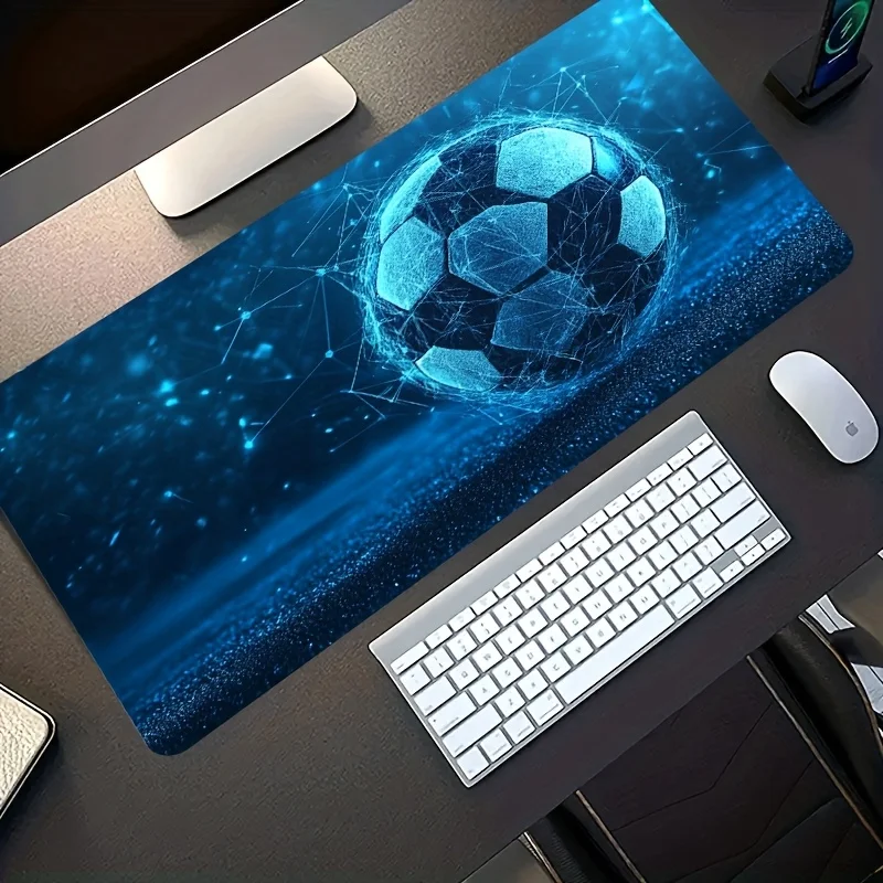 Iron Decor Large Gaming Desk Mat Futuristic Soccer Print Non Slip Washable Stain Resistant Rubber Base Office Computer Desktop P