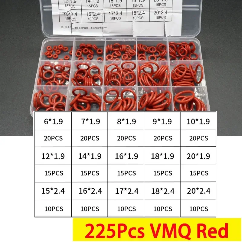 Boxed Vmq Nbr Fkm O Ring Set Rubber Washer Seals Assortiment Rood/Zwart/Groen O-Ring Seals set Hoge Kwaliteit Voor Auto Pakking