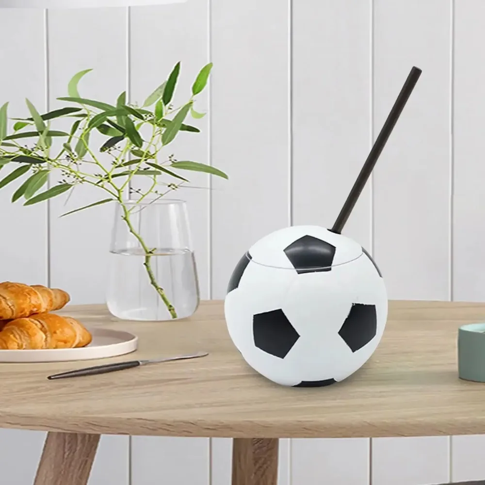 450 ML Soccer Shaped Drink Cup Realistic Food Grade Plastic Football Theme Water Cup with Straw and Lid Ball Shape Straw Cup