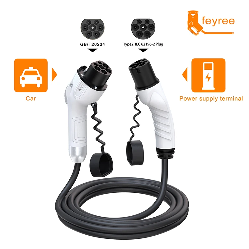 feyree EV Charger GB/T Female Car side to type2 Male Plug 16A 3.5KW 32A 7KW Charging Cable 5m 11KW 22KW 3Phase for Electric Car