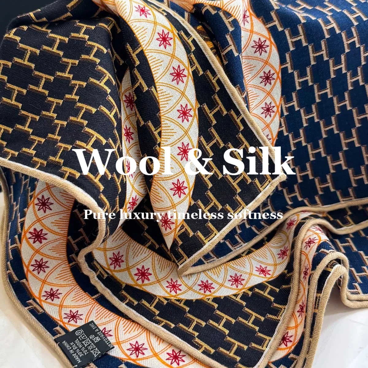 

Шарф-платок для женщин из 82% шерсти и 18% натурального шелка, модель 2026 года, для стюардесс, хиджаб, квадратный платок, шейный платок, пашмина, эшарп, буфанда