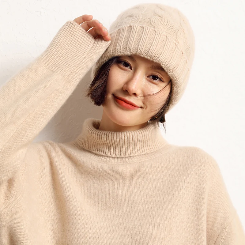 New Arrival Autumn Winter Women Hats 100% Cashmere Knitted Headgears Soft Thick Warm Fashion Girl Cap 4 Colors Lady Cap Hot Sale