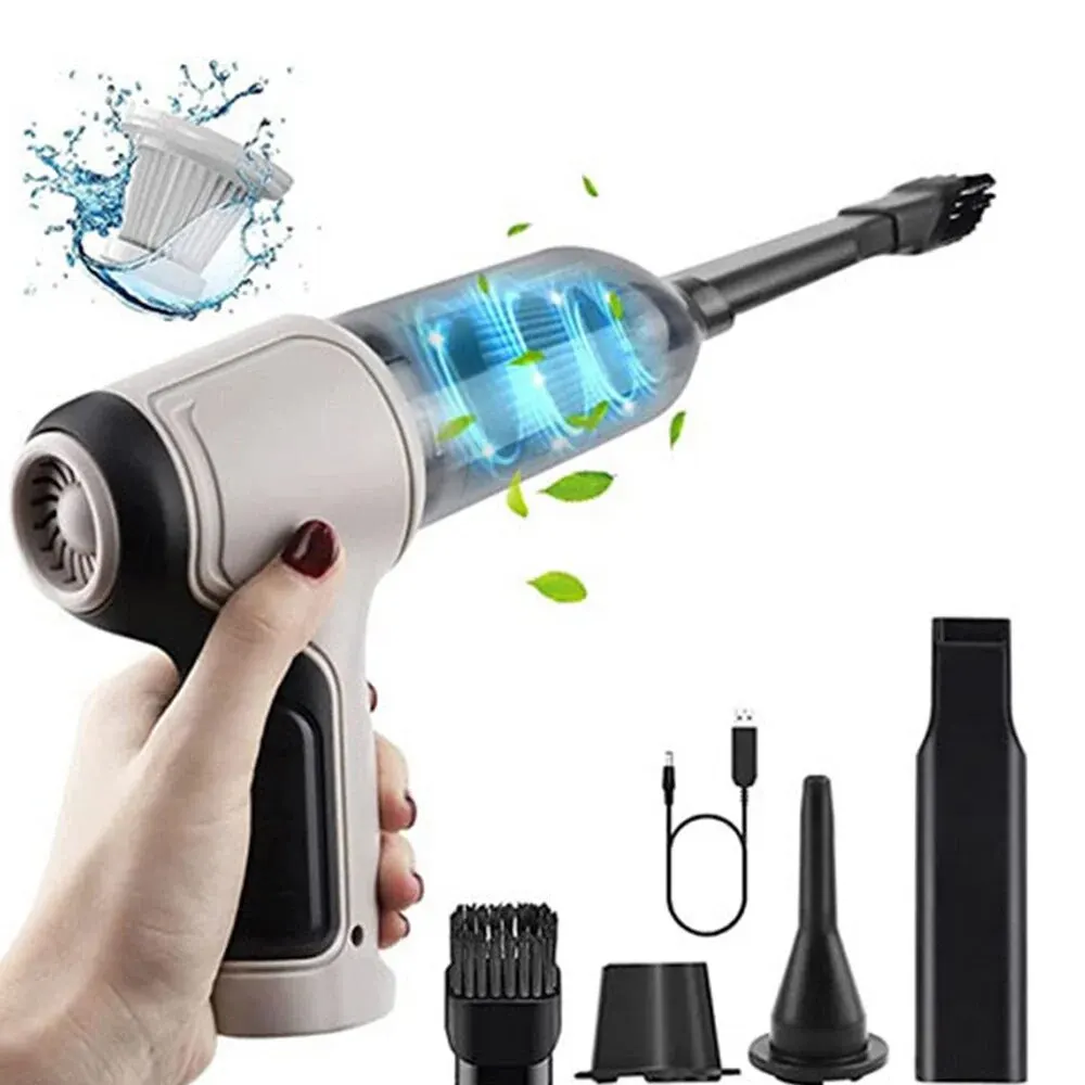 3-In-1 Car Vacuum Cleaner Handheld Portable Air Duster Rechargeable Car Vacuum Cleaner Cyclonic Suction Home & Car Dual Use