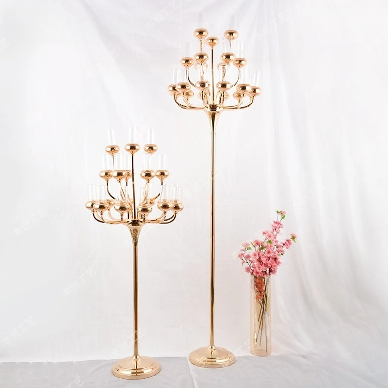 Cross-border European Retro Wrought Iron Multi-Head Candle Holder Romantic Candlelight Dinner Candle Cup Gold Simple