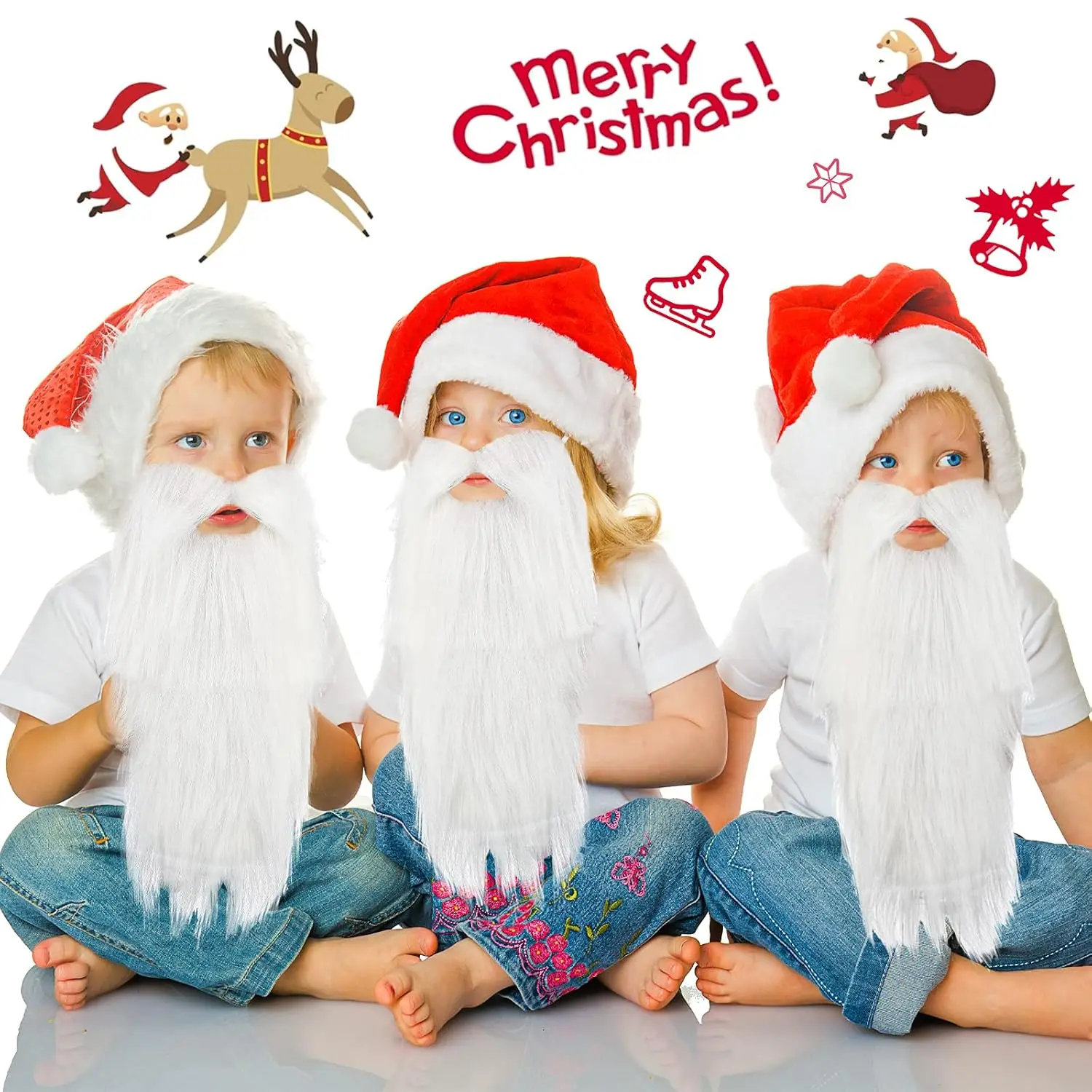 Kerstman Witte Baard Snor Kerst Kostuum Prop Nep Baard voor Volwassenen Kids Party Dress Up Accessoire Cosplay Decoratie