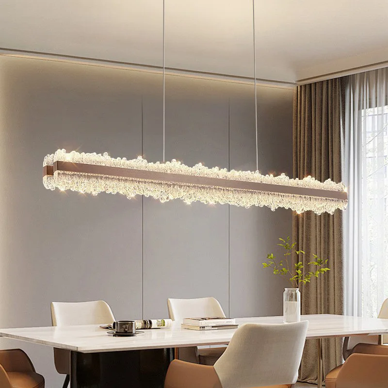 

Современный простой светильник, роскошная люстра для ресторана, основной светильник для ресторана, одно слово, светодиодное освещение, атмосфера, обеденный стол