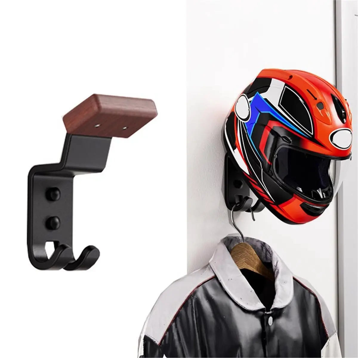 Wall-Mounted Helmet Hook Rack Steel Storage Holder for Coats and Caps Display Hanger Stand