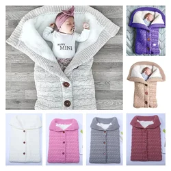 Newborn Baby Knitted Stroller Sleeping Bags Button Knit Wrap Swaddle Blankets Bedding Envelope Infant Sleepsack 0-1-2 Month S08