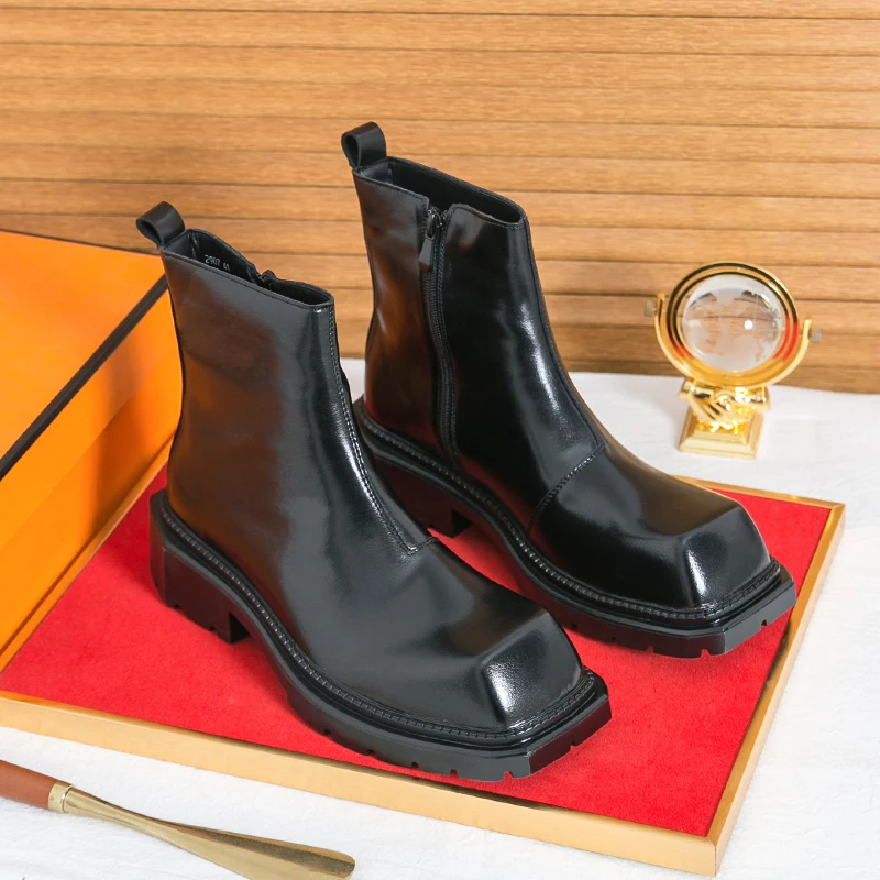 

Classic Men Chelsea Boots European American Side Zipper Thick-soled Durable Business Ankle Boots Training Boots Men Sizes 38-46
