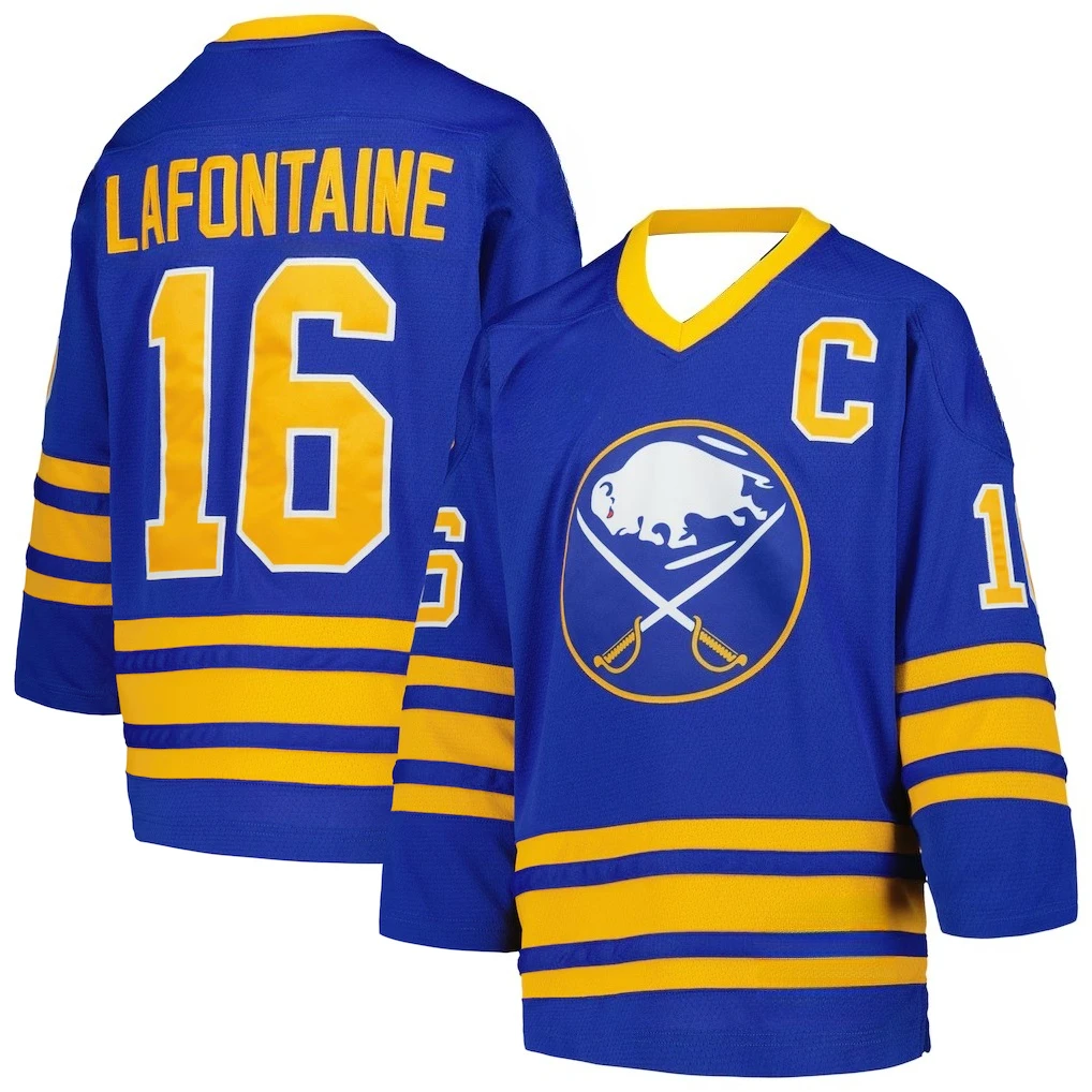 Hockey Jersey Blue with Yellow Accents Captain 
