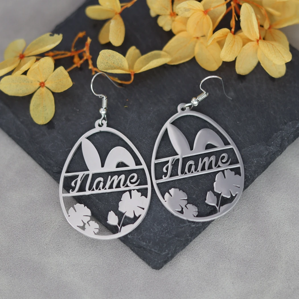 Vintage Teardrop Earrings for Women Girl Custom Letter Name Pendant Cute  Bunny Ears Exquisite Flower Steel Jewelry Gifts 1Pairs