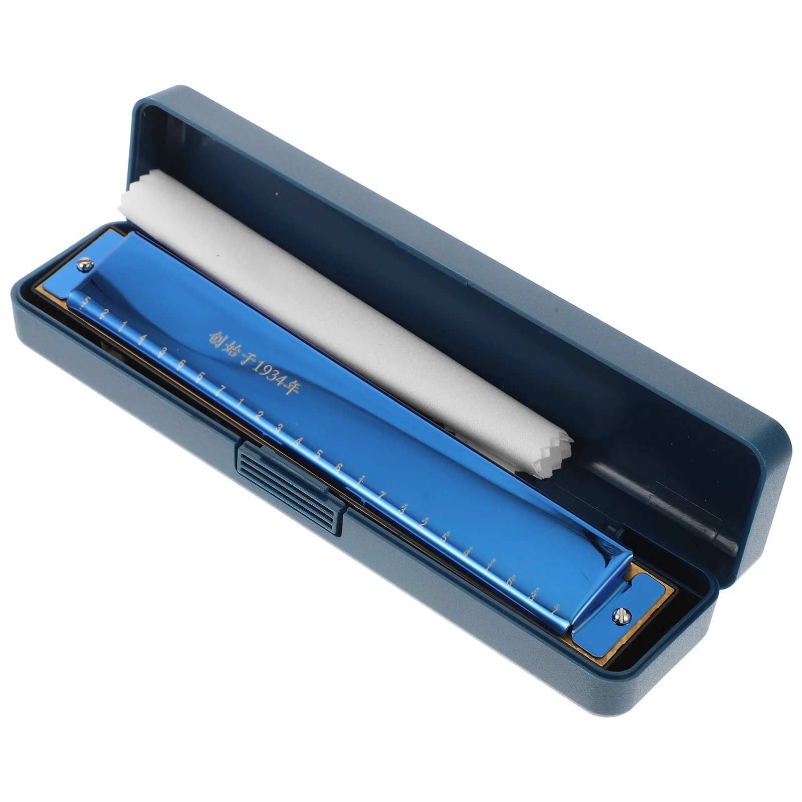 

1pc 24 Hole Harmonica Stainless Steel Shell Durable Design For Kids Adults Sapphire Blue Portable Music Instrument