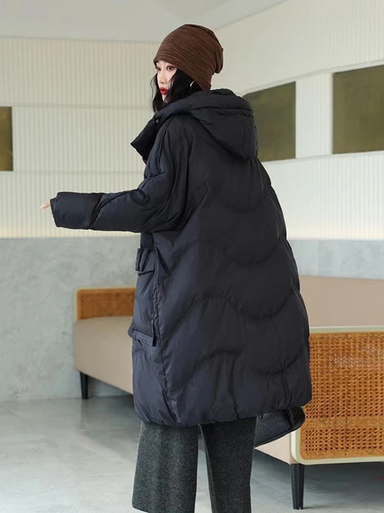 Warm Long Down Hooded Jackets for Women, 90% White Duck, Thick Warm Jackets, Oversize, Wide Version, Winter Coat