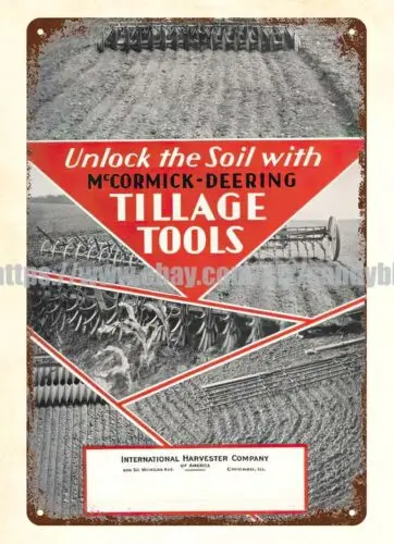 1930s-40s McCormick-Deering Tillage Tools IHC metal tin sign home furnishings