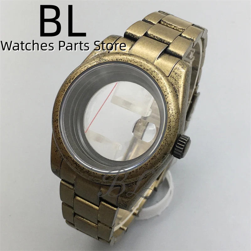 BLIGER 39MM Bronze Watch Case Fit NH34 NH35 NH36 ETA2824 2836 Movement Round Bezel Sapphire Glass Waterproof Screw Crown