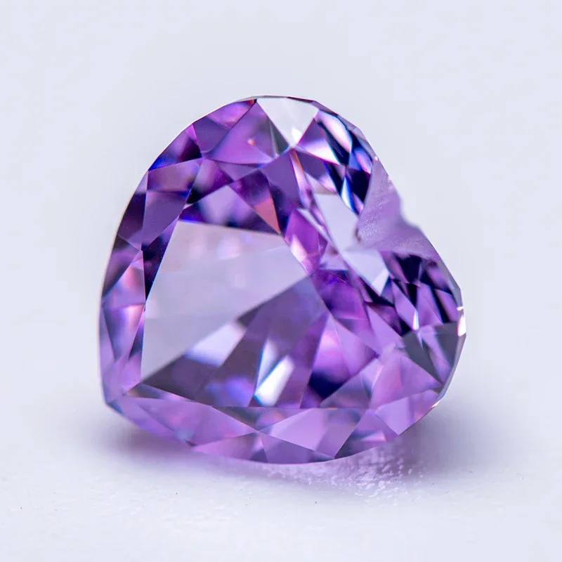 Cubic Zirconia Wholesale No Certificate Crushed Ice Cut Heart Shape Fancy Purple Color Charms Beads for Jewelry Making Materials