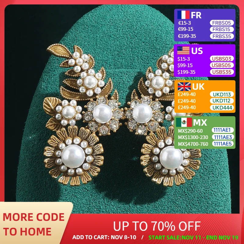 

Vintage Pearl Flower Earrings Aesthetic For Woman Antique Stud Mother Day Gift Wedding Gold Color Gifts Luxury Quality Jewelry