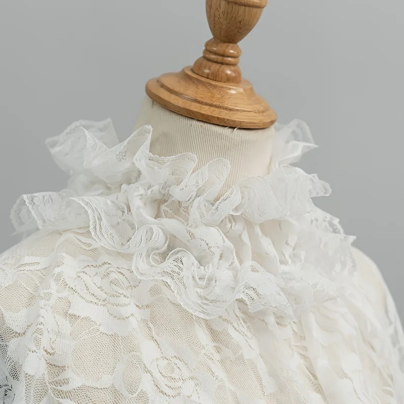Women Retro Ruffled Lace Fake Collar Shawl Tulle Mini Capelet Shrug, White Black Mesh Outerwear Bridal Wedding Party Accessories